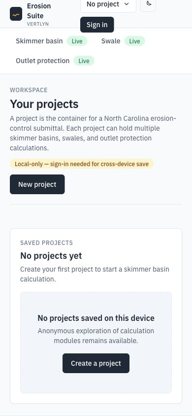 Erosion Suite project workspace on a mobile device