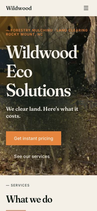 Wildwood Eco Solutions homepage on a mobile device